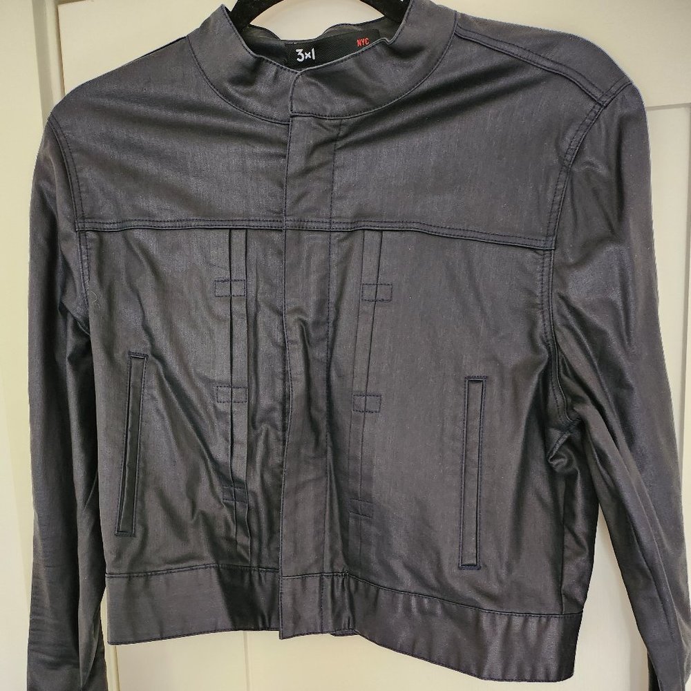 Womens  faux leather navy blue bomber jacket